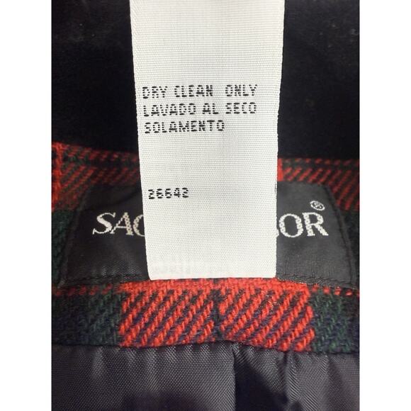 Vtg Sag Harbor Red Tartan Plaid Blazer Wool Blend Jacket Velvet Collar Womens 14 - Picture 8 of 10